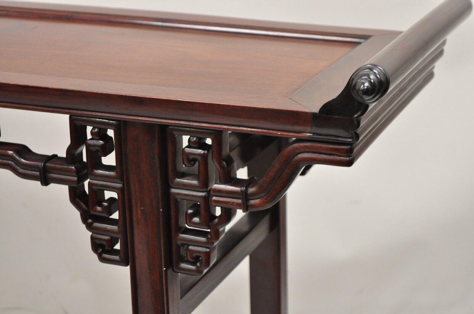 Vintage Chinese Oriental Fretwork Carved Hardwood Altar Console Hall Table For Sale 6