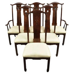 Vintage Chinese Oriental Ming Style Mahogany Pagoda Dining Chairs - Set of 6
