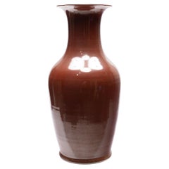 Vase de sol vintage chinois « Fantail » de couleur rouge sang de bœuf
