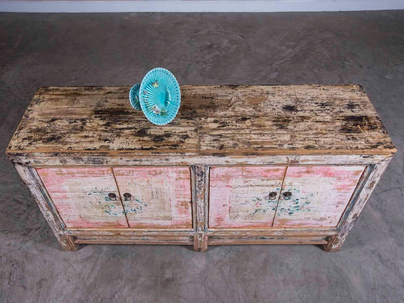 Vintage Chinese Painted Buffet Credenza Sideboard in Pink Black, circa 1940 5