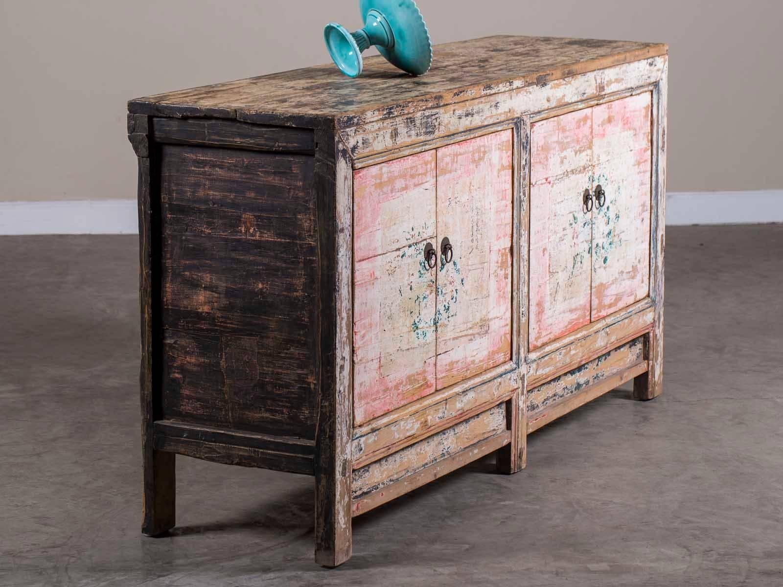 Vintage Chinese Painted Buffet Credenza Sideboard in Pink Black, circa 1940 7