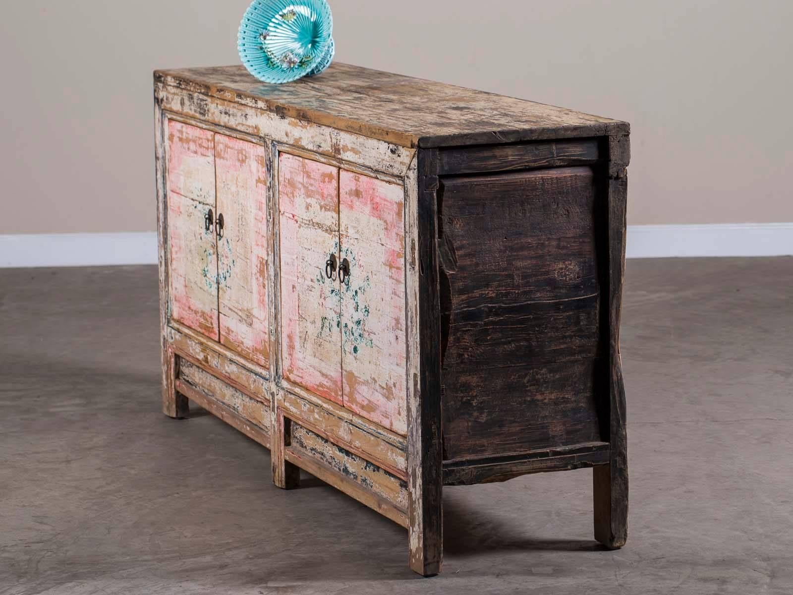 Vintage Chinese Painted Buffet Credenza Sideboard in Pink Black, circa 1940 9