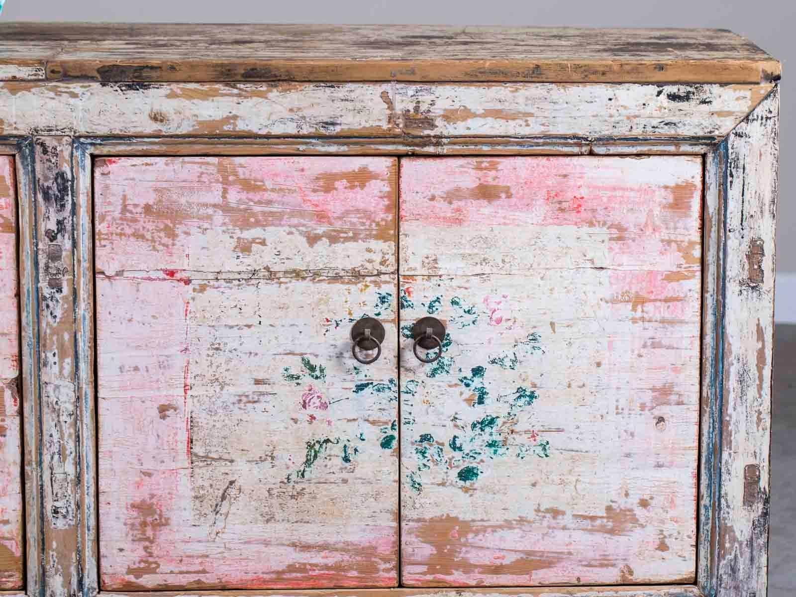 Vintage Chinese Painted Buffet Credenza Sideboard in Pink Black, circa 1940 In Excellent Condition In Houston, TX