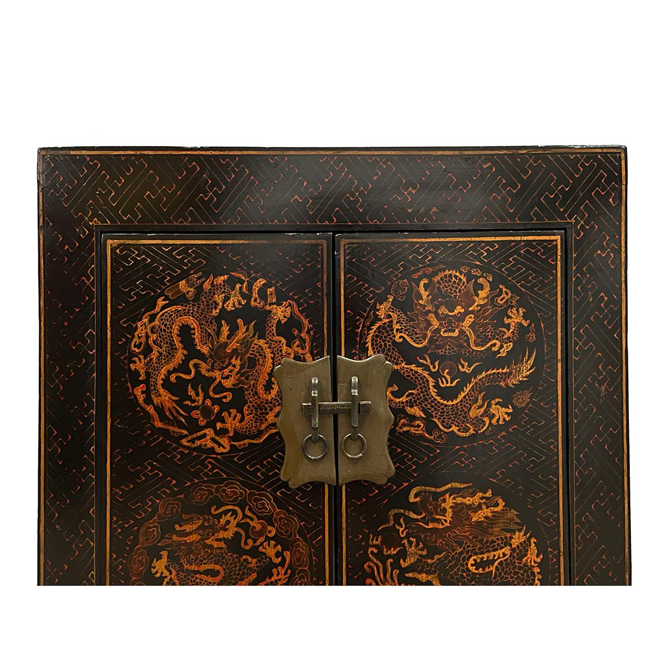 20th Century Vintage Chinese Painted Dragon Night Stand/End Table For Sale