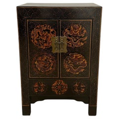 Antique Chinese Painted Dragon Night Stand/End Table