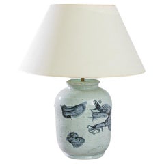 Vintage Chinese Painted Earthenware Table Lamp