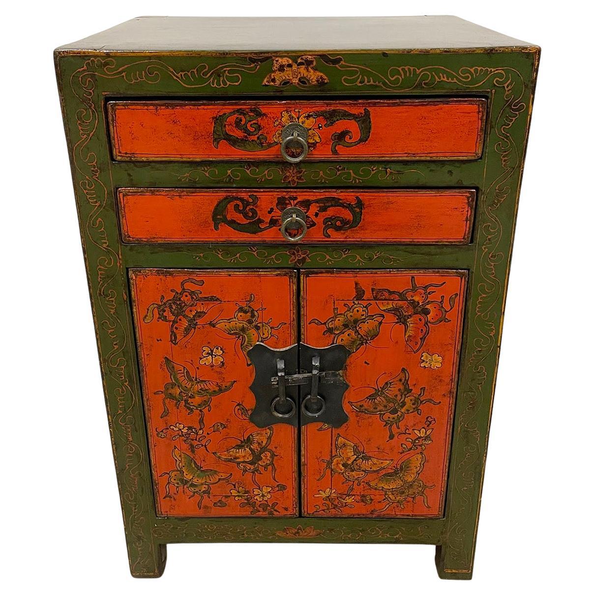 Vintage Chinese Painted "Lucky" Night Stand/End Table