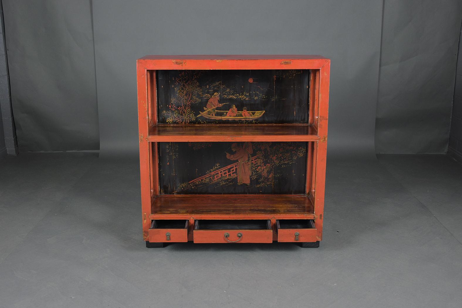 Lacquered Chinese Painted Bookcase