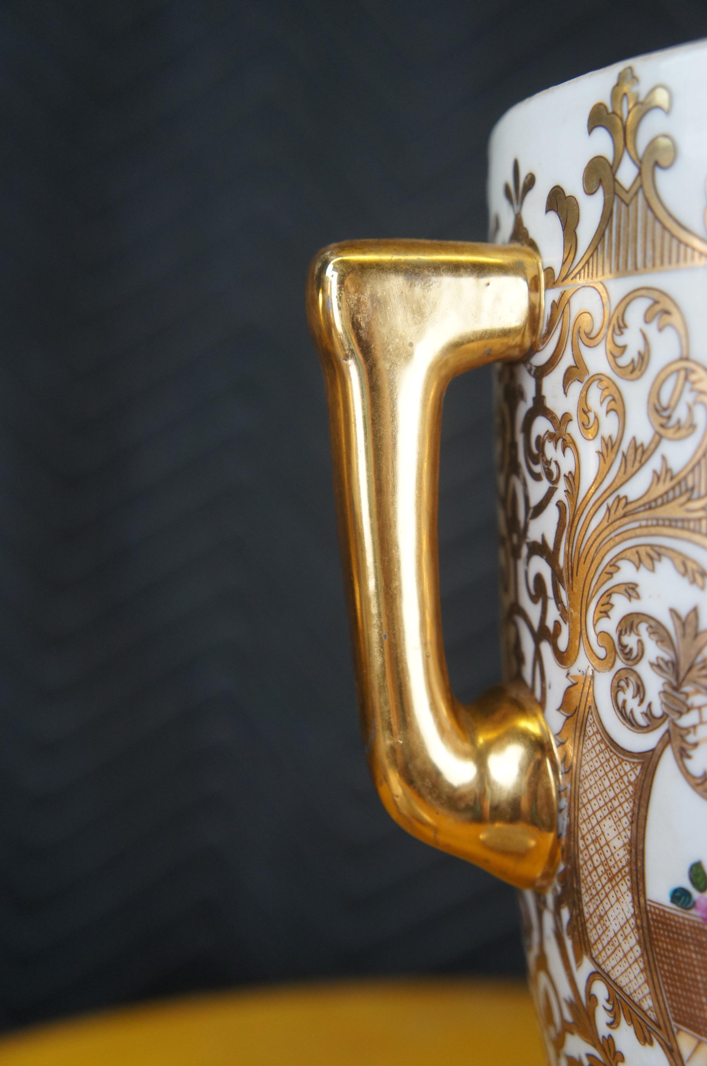 Vintage Chinese Painted Porcelain Polychrome Lidded Trophy Urns Medieval Scene For Sale 5