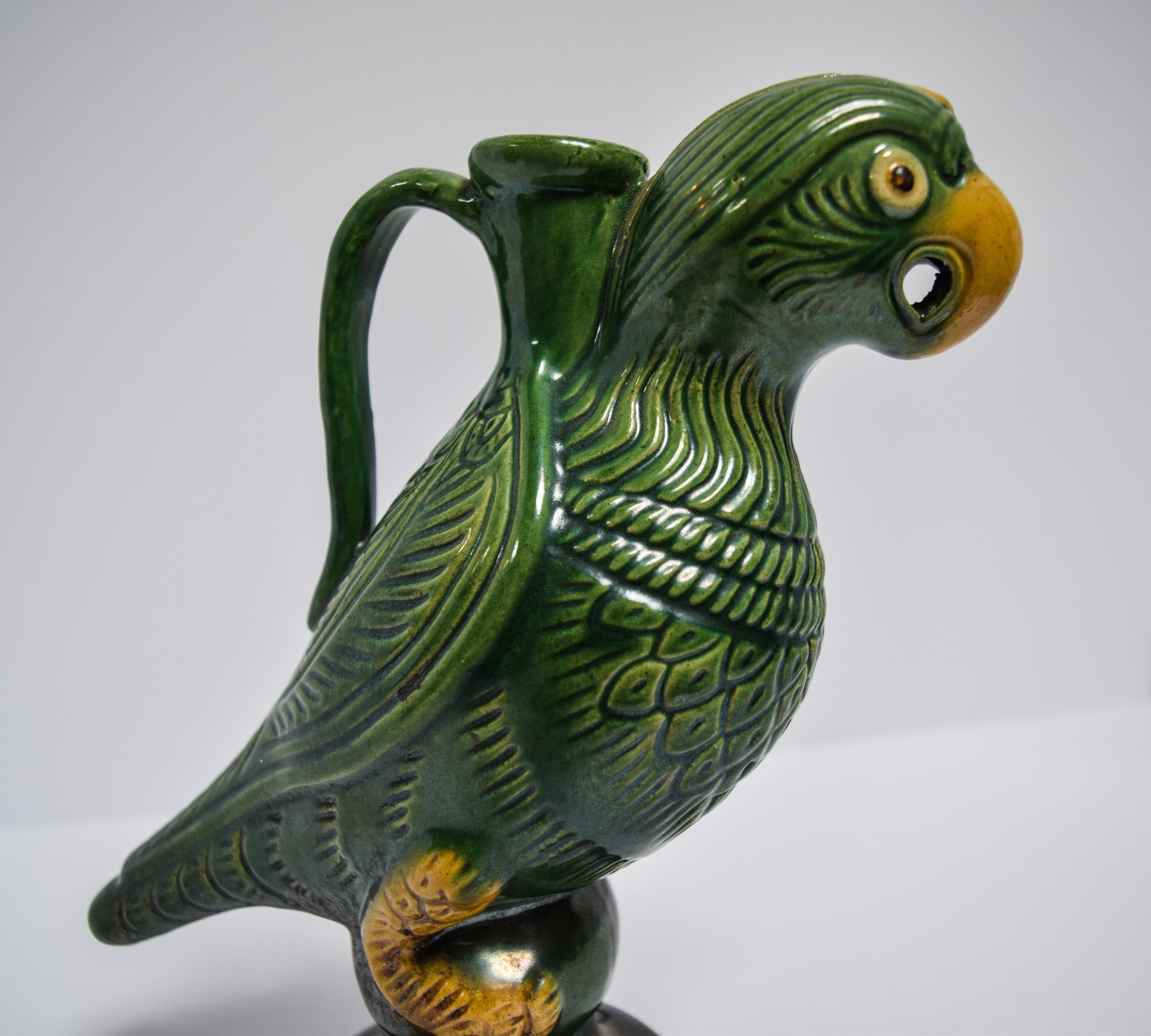 Vintage Chinese Parrot Candle Holder In Good Condition In Bloomfield Hills, MI