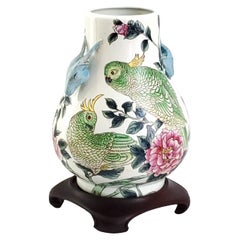 Vaso cinese d'epoca per pappagalli dipinto a mano Coppia di pappagalli crestati o uccelli cacatua