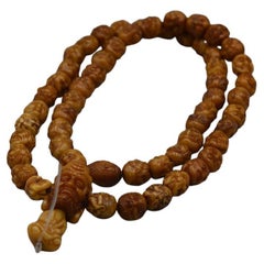 Vintage Chinese Peach-Stone Carving Arhats Heads Beads Necklace