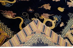 Vintage Chinese Peking Handmade Dragon Designed Dark Blue Wool Rug