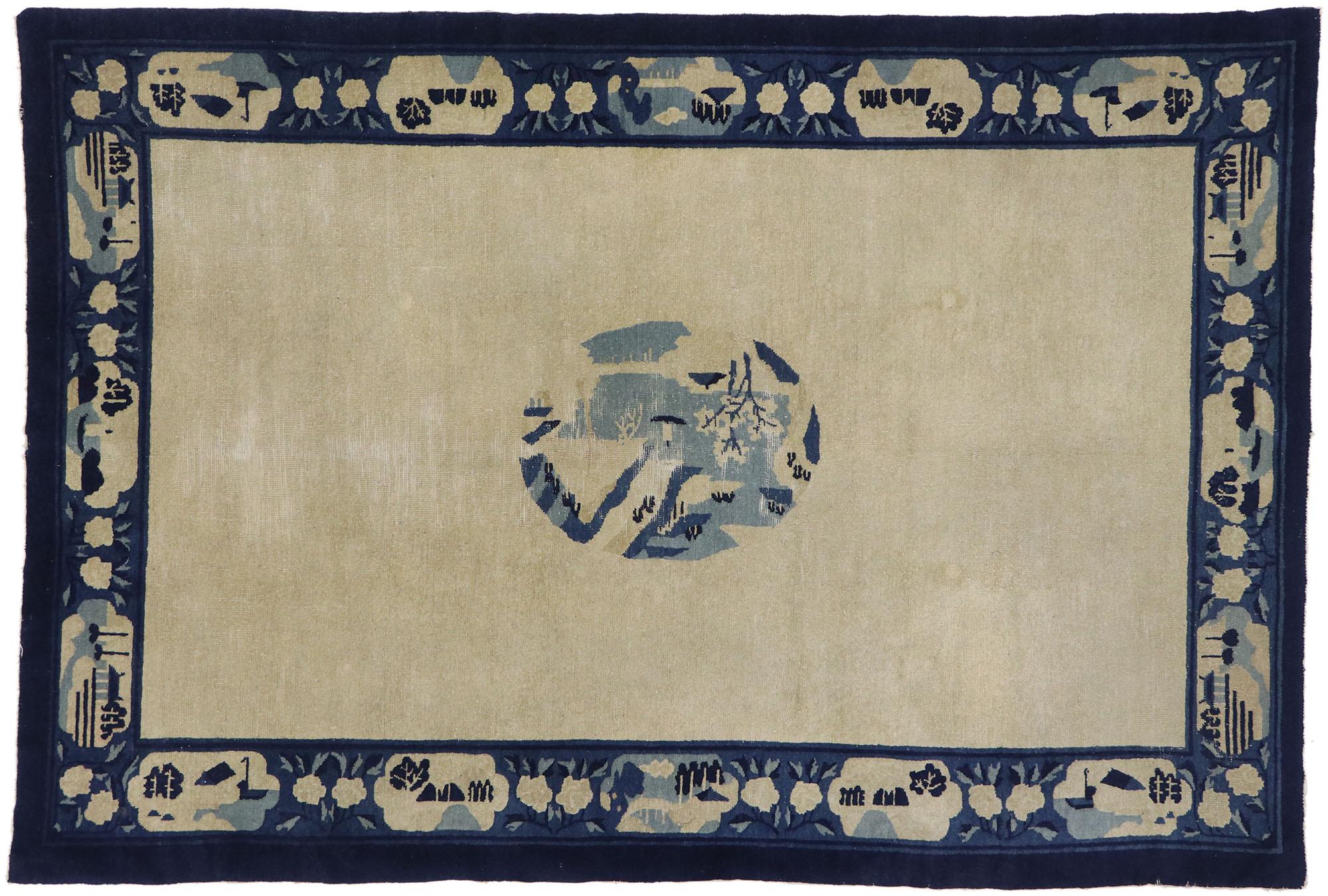 Ancien tapis pictural chinois de Pékin de style Pékin avec bordure en cartouche en vente 1