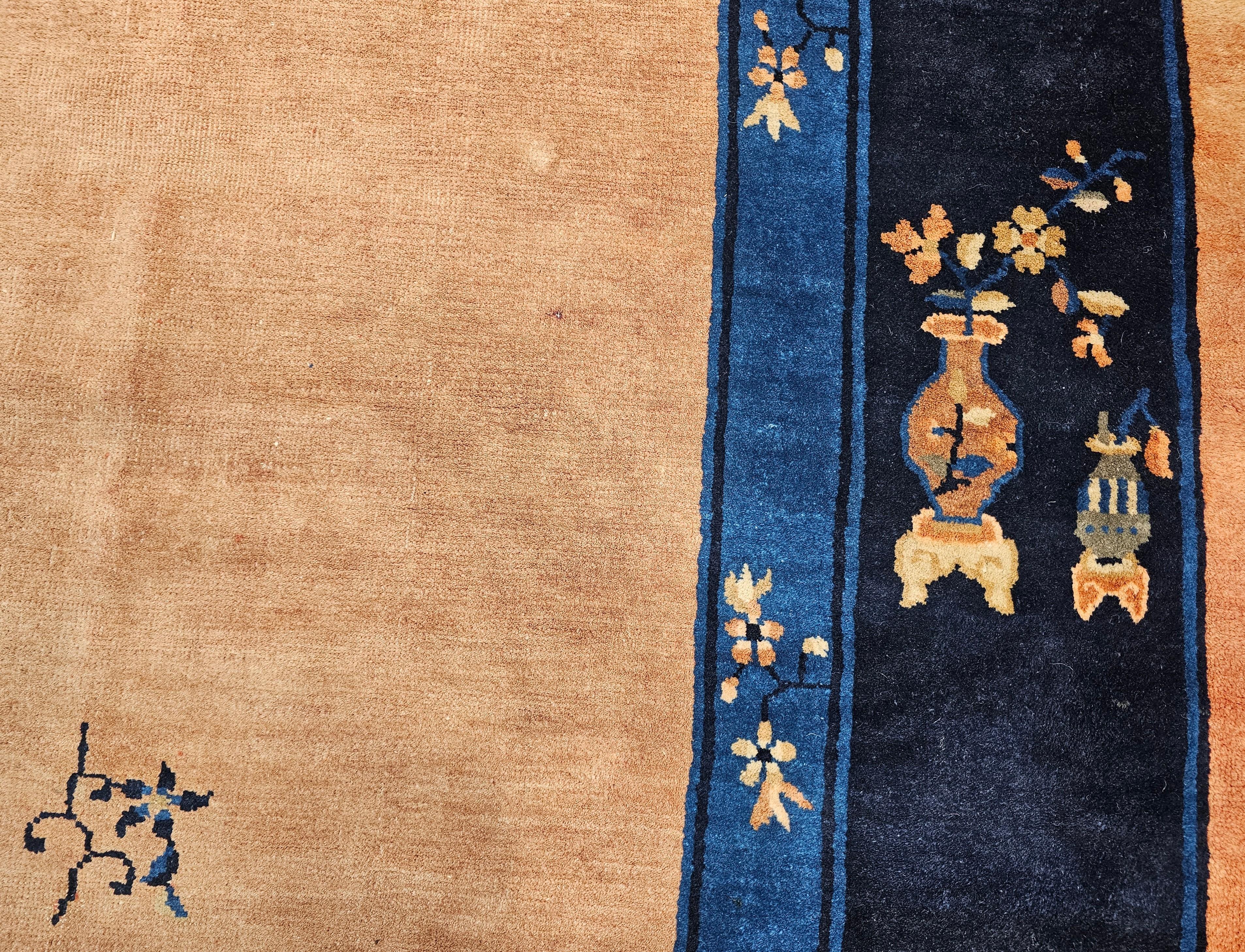 Chinesische Pekinger Vintage-Raumgröße in blassem Pfirsich, Marineblau, Französisch Blau im Angebot 4