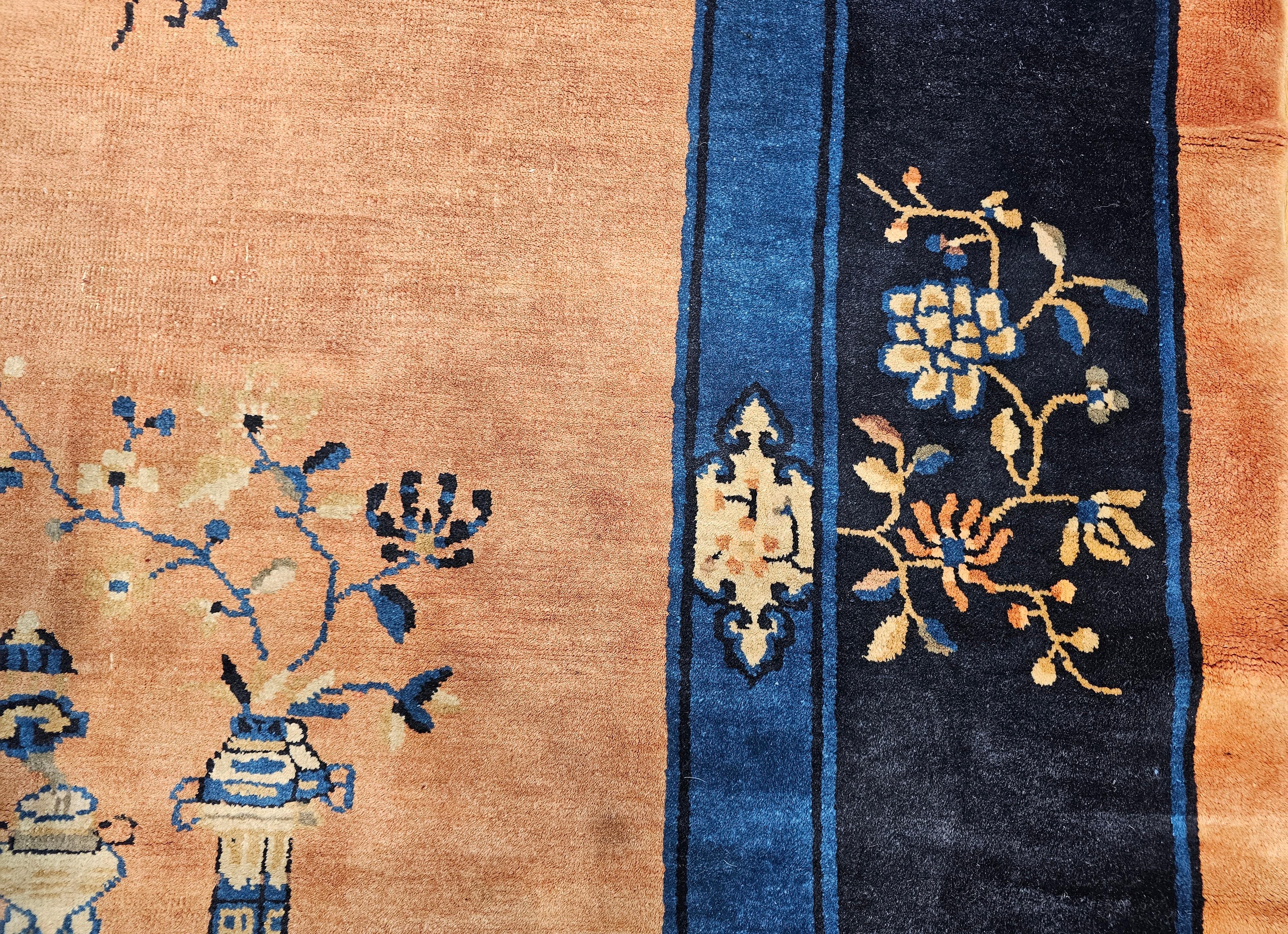 Chinesische Pekinger Vintage-Raumgröße in blassem Pfirsich, Marineblau, Französisch Blau im Angebot 5