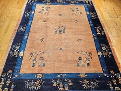Late 19th Century Chinese Peking Hand-kotted Room Size Rug in Pale Peach Field