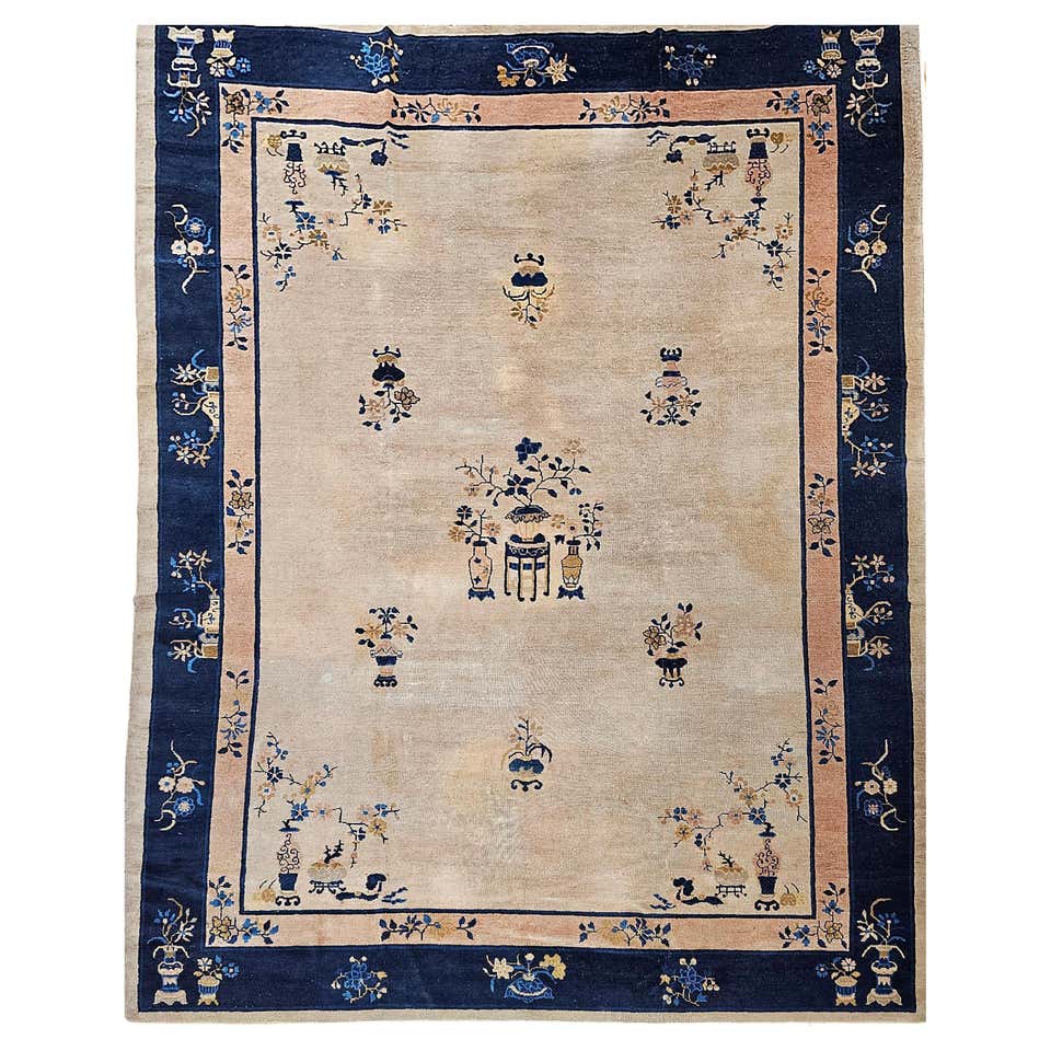 Vintage Chinese Pictorial Landscape Rug of The Great Wall in Navy Blue ...