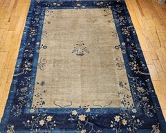Late 19th Century Chinese Peking Rug in Straw Gray Field with Navy & French Blue