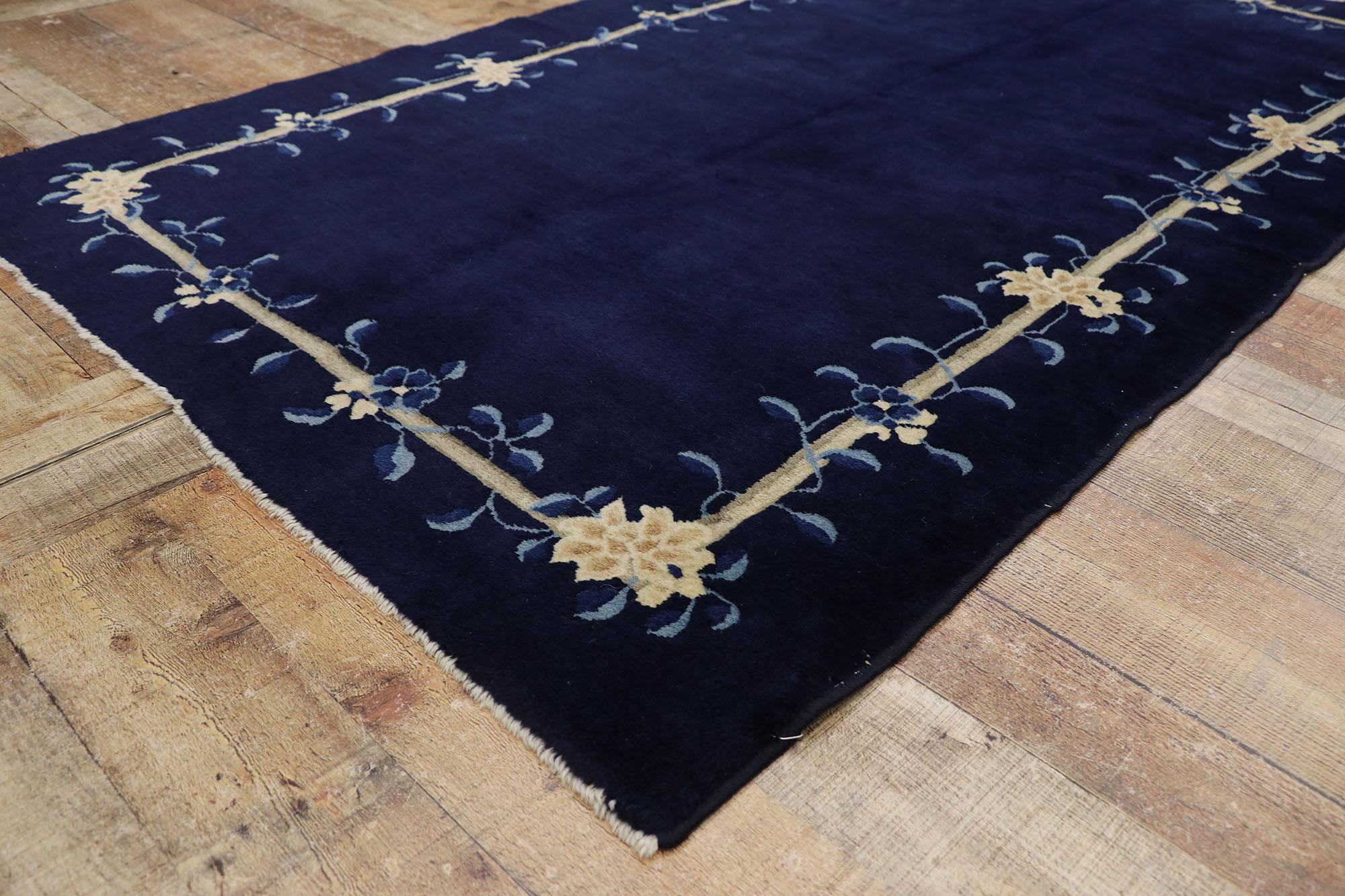 Wool Vintage Chinese Peking Rug with Chinoiserie Style For Sale