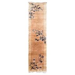 Tapis vintage chinois Pékin Art Déco 2,5 x 11 fait à la main 74 x 323 cm