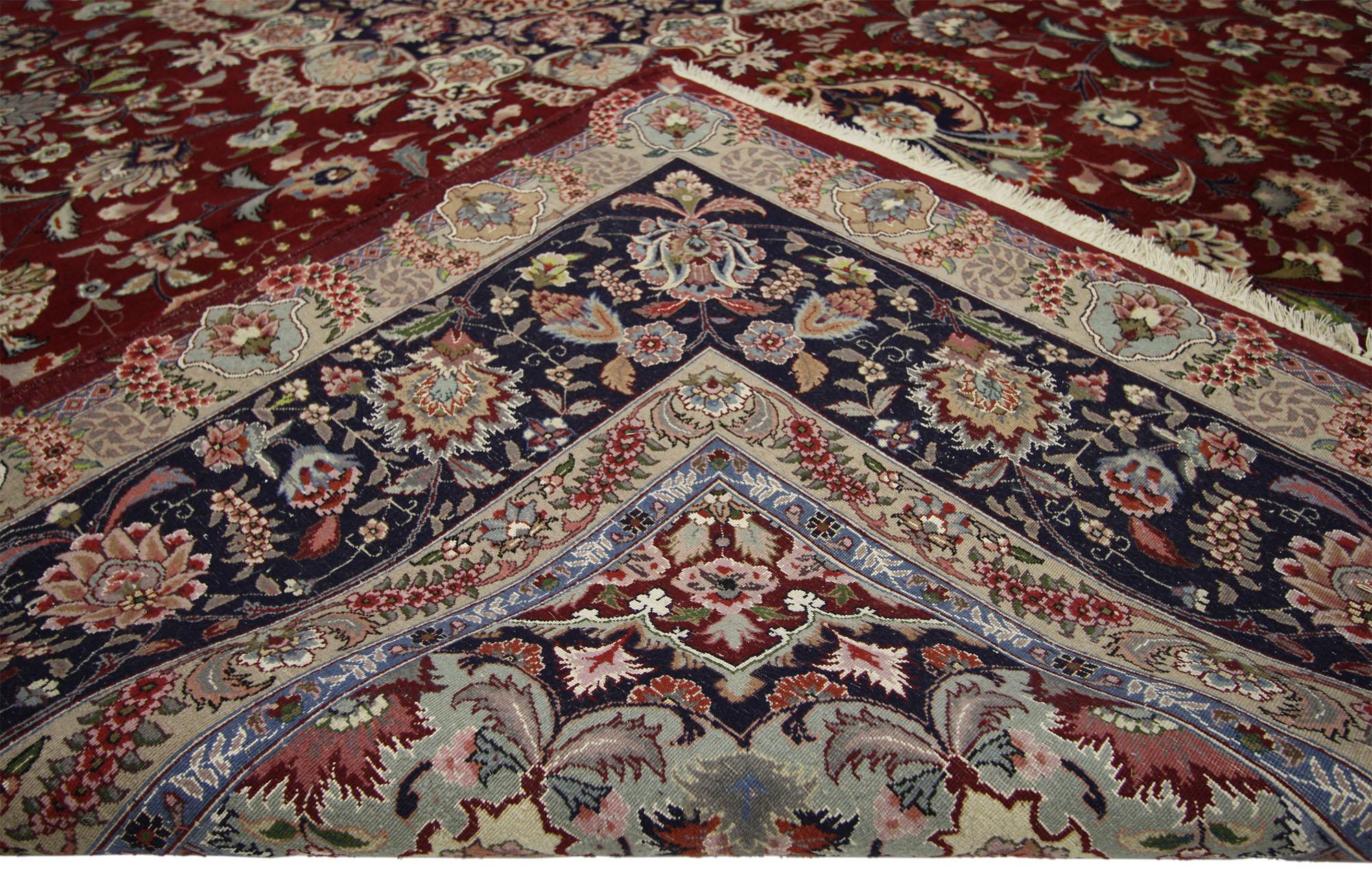 Kashan Vintage Persian Style Area Rug with Arabesque Baroque Regency Style For Sale