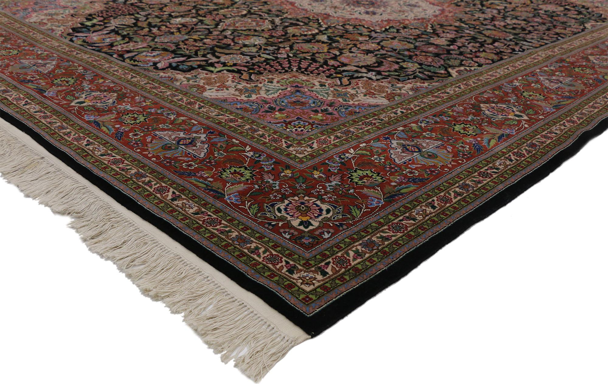 77256, vintage Chinese Persian Tabriz Design rug with Victorian Baroque style. Rich in color, texture and beguiling ambiance, this vintage Chinese Persian Kashan accent rug beautifully displays timeless elegance and regal charm. It features a