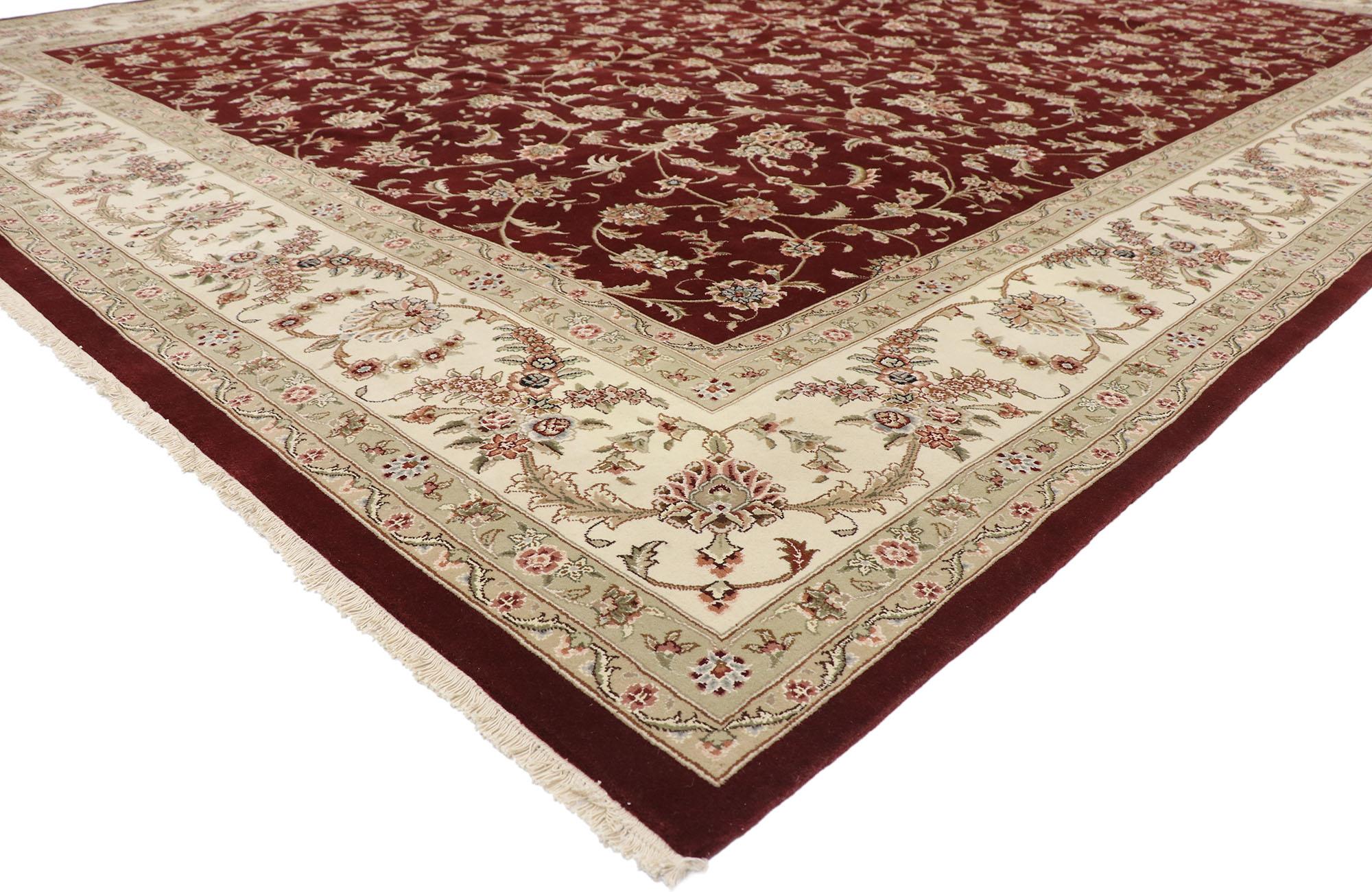 76697, vintage Chinese Persian Tabriz Traditional style rug. This opulent hand-knotted wool Persian-style rug features a Herati pattern of delicate Boteh and stylized flowers in a frenzied garden of dancing arabesque vines on a field of deep