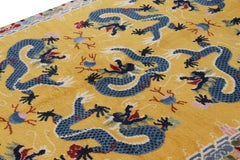 Vintage Chinese Pictorial Dragon Rug In Gold and Blue by Rug & Kilim