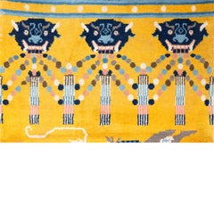 Vintage Chinese Pictorial Pillar Runner in Gold with Dragon Motif - Rug & Kilim