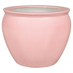 Vintage Chinese Pink Crackle Glazed Ceramic Planter, Medium Size