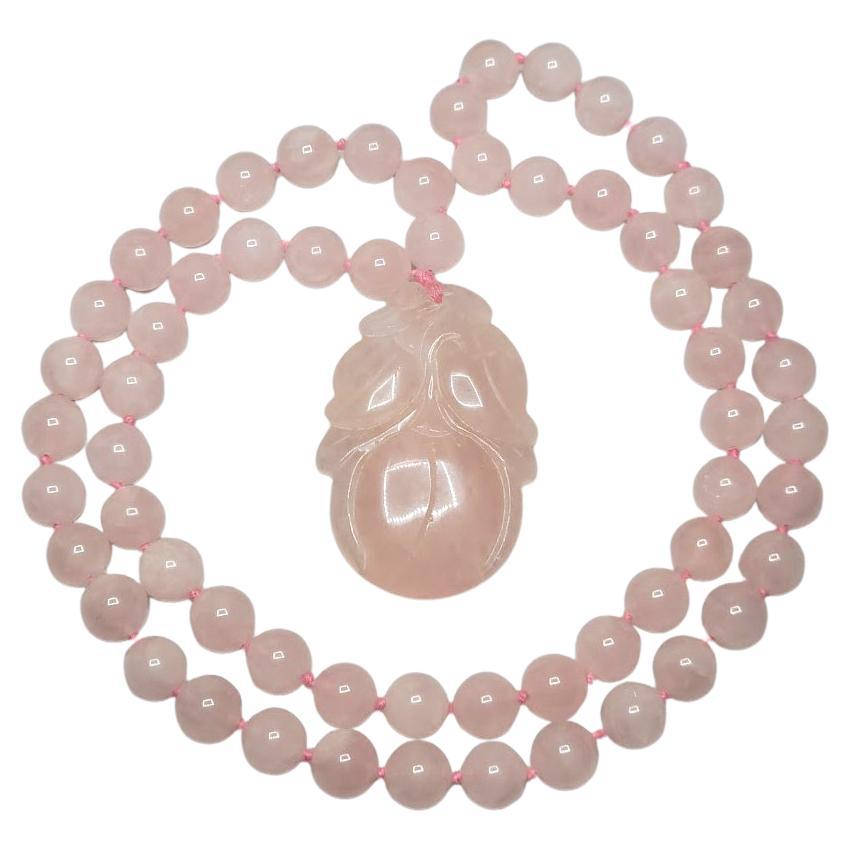 Chinesische rosa Quarz-Halskette, Vintage im Angebot