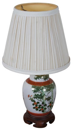 Vintage Chinese Porcelain Bamboo Floral Ginger Jar Boudoir Table Lamp & Shade