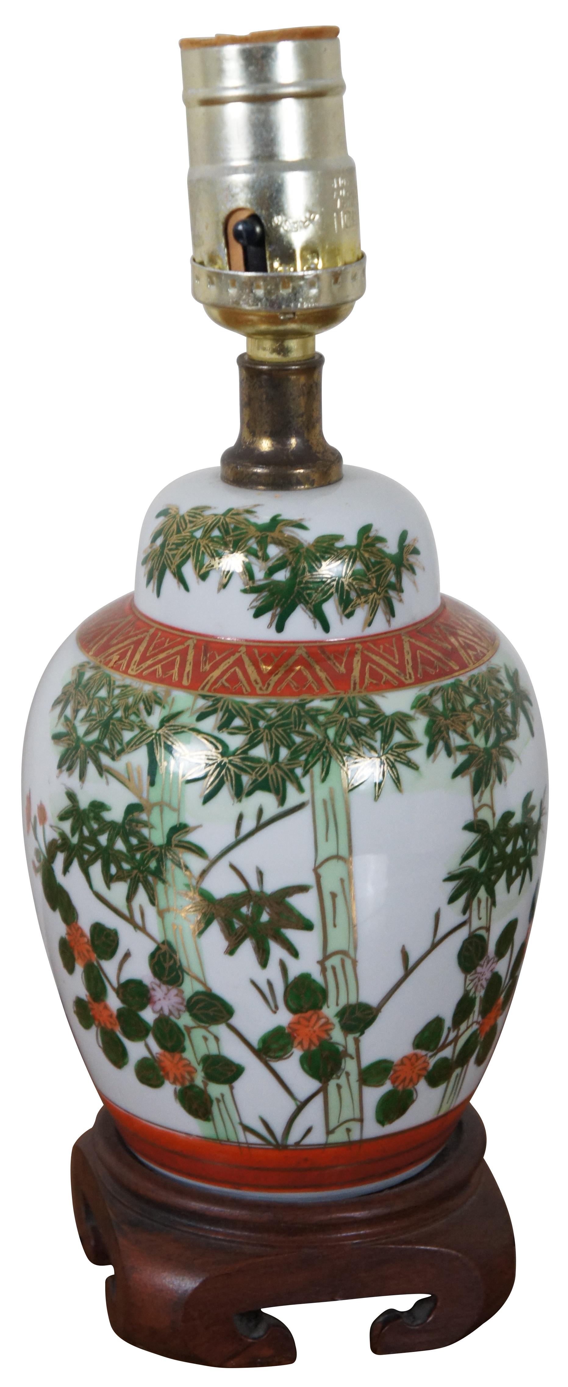 Vintage Chinese Porcelain Bamboo Floral Ginger Jar Boudoir Table Lamp and Shade at 1stDibs