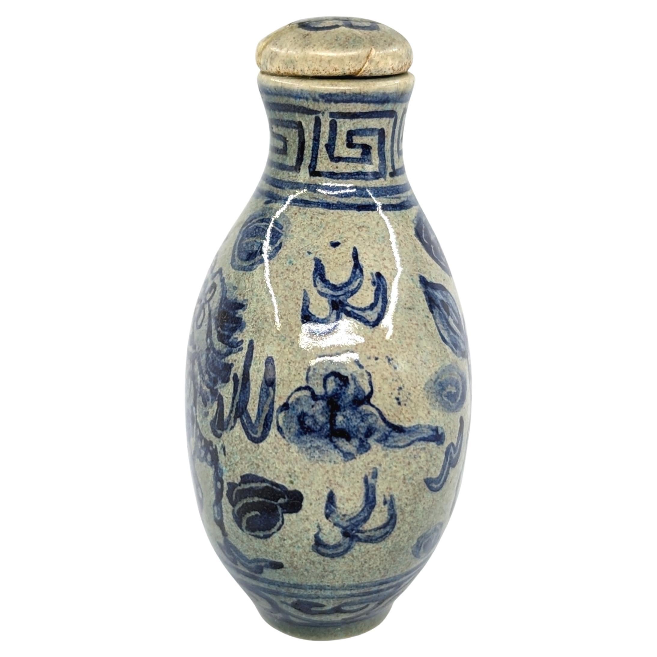 Qing Vintage Chinese Porcelain Blue & White Qilin Snuff Bottle Early 20c Republic ROC For Sale