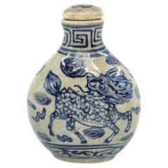 Vintage Chinese Porcelain Blue & White Qilin Snuff Bottle Early 20c Republic ROC