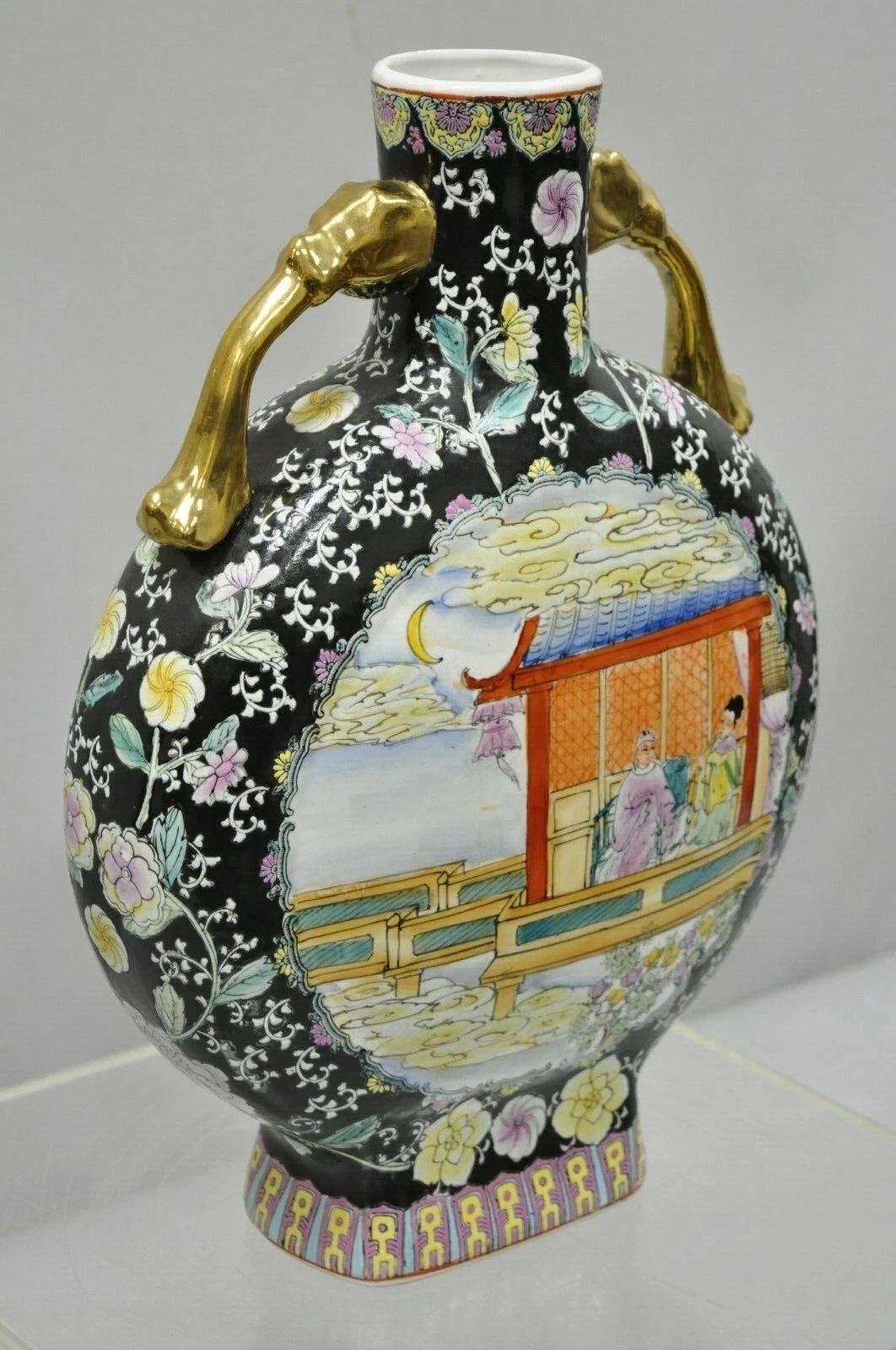 Vaso da fiori in porcellana cinese d'epoca a doppio manico, grande 19