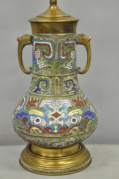 Vintage Chinese Porcelain Enamel Bronze Cloisonne Champleve Vase Table Lamp
