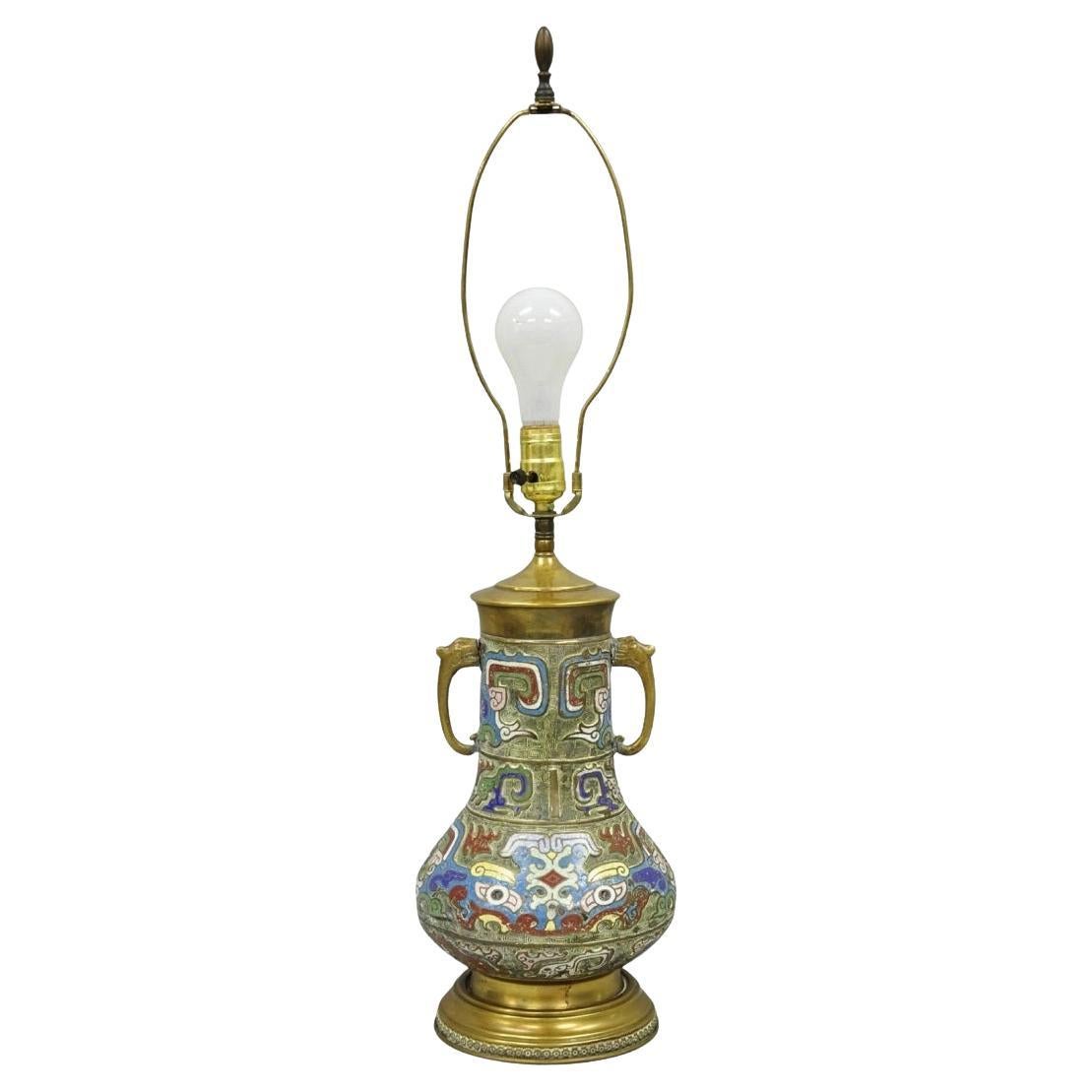 Vintage Chinesisch Porzellan Emaille Bronze Cloisonne Champleve Vase Tischlampe
