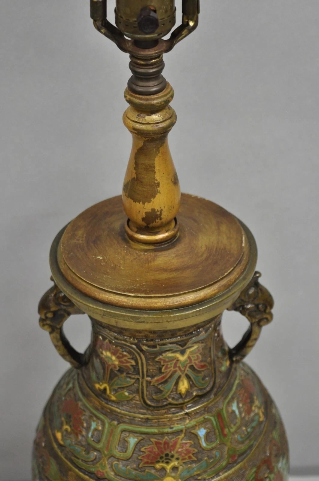 Vintage Chinese Porcelain Enamel Bronze Lacquered Cloisonne Champleve Table Lamp im Angebot 1