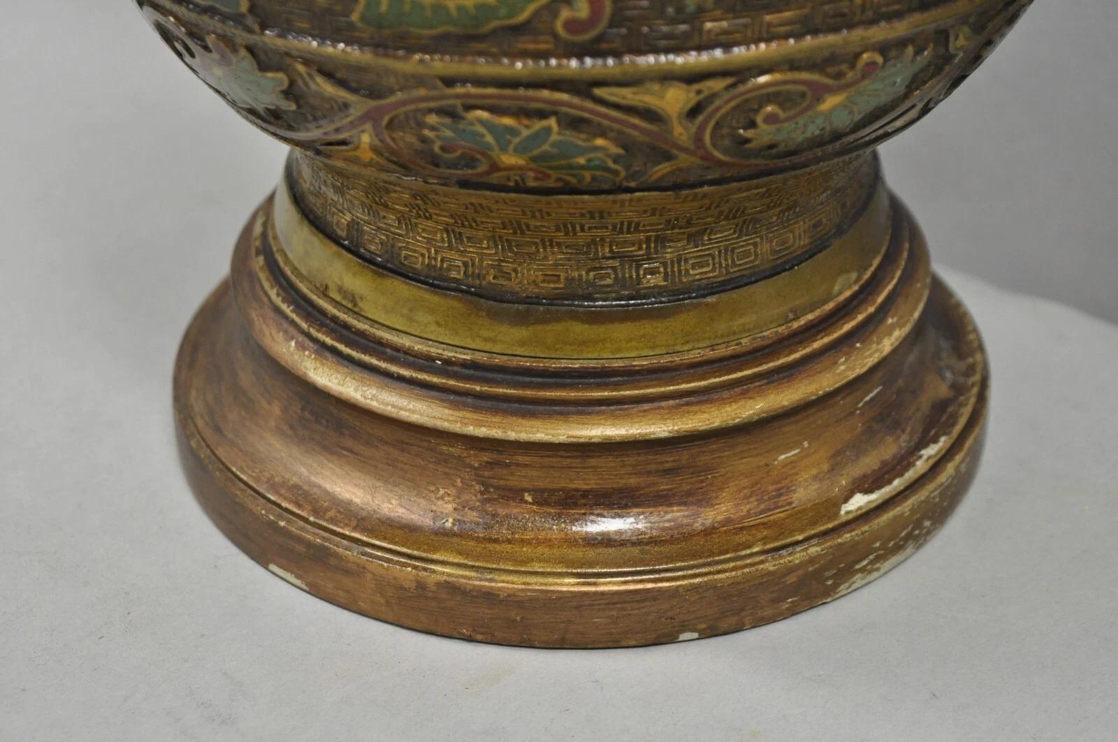 Vintage Chinese Porcelain Enamel Bronze Lacquered Cloisonne Champleve Table Lamp im Angebot 3