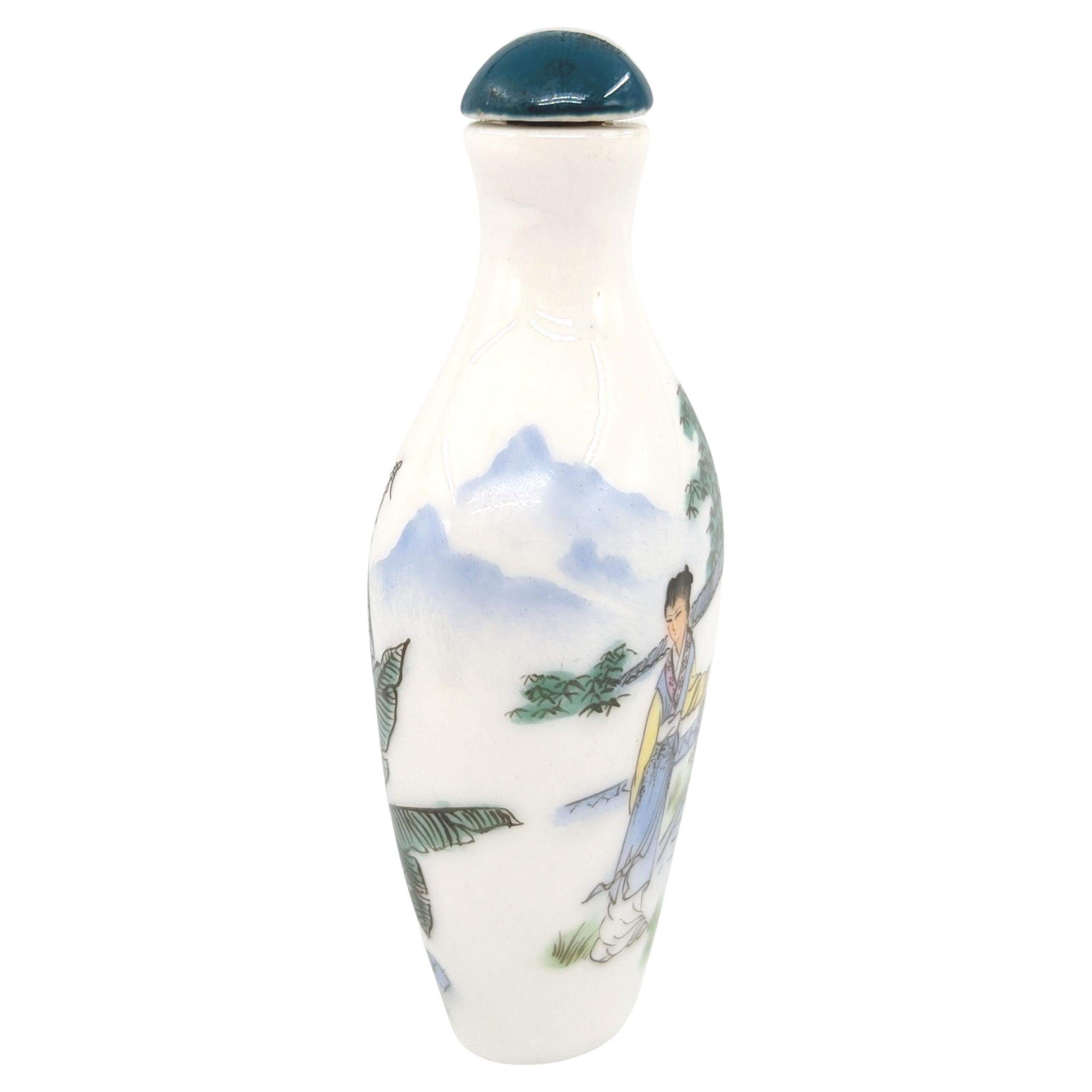 20th Century Vintage Chinese Porcelain Famille Rose Fencai Hand Painted Snuff Bottle 20th Cen For Sale