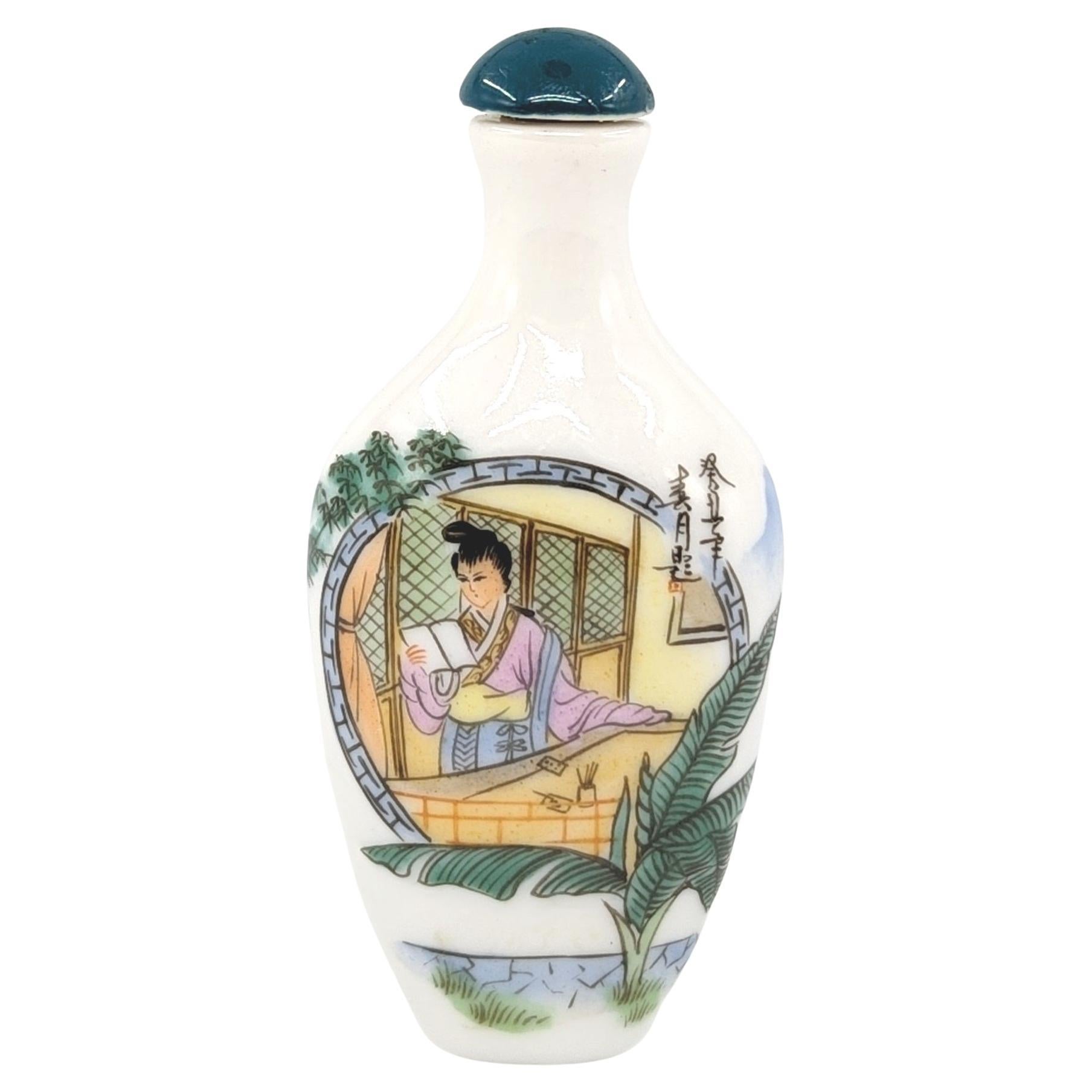 Vintage Chinese Porcelain Famille Rose Fencai Hand Painted Snuff Bottle 20th Cen For Sale