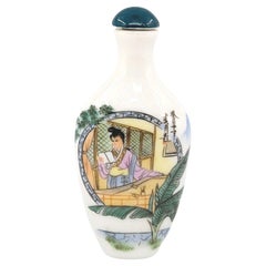 Vintage Chinese Porcelain Famille Rose Fencai Hand Painted Snuff Bottle 20th Cen