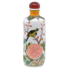 Vintage Chinese Porcelain Famille Rose Snuff Bottle Birds Blossoms Late 20c