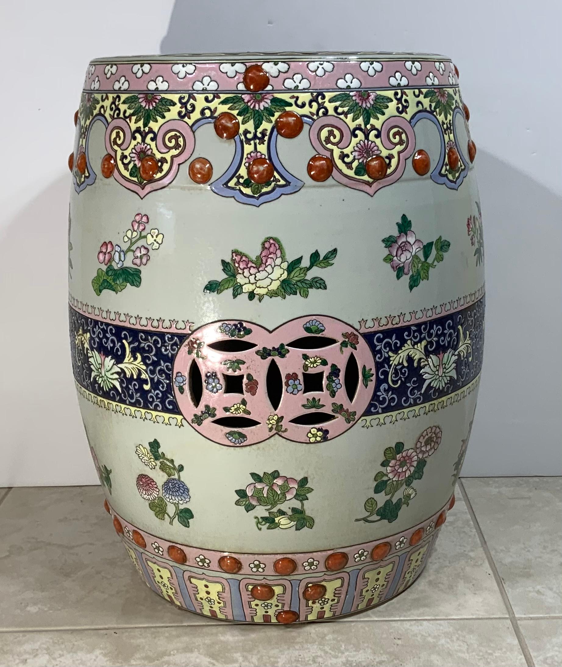 Vintage Hand Painted Chinese Porcelain Garden Seat 6