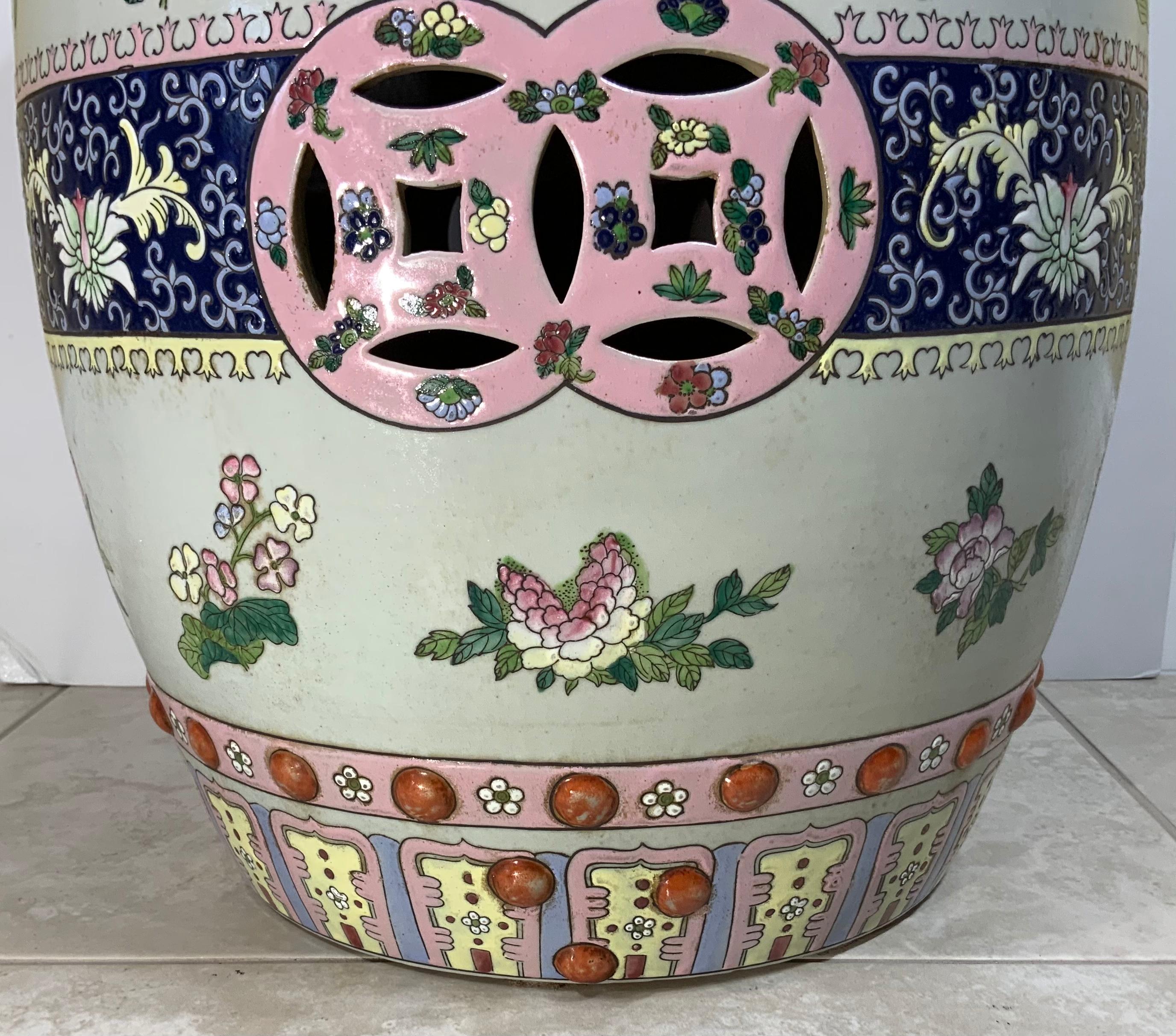 Hand-Painted Vintage Hand Painted Chinese Porcelain Garden Seat