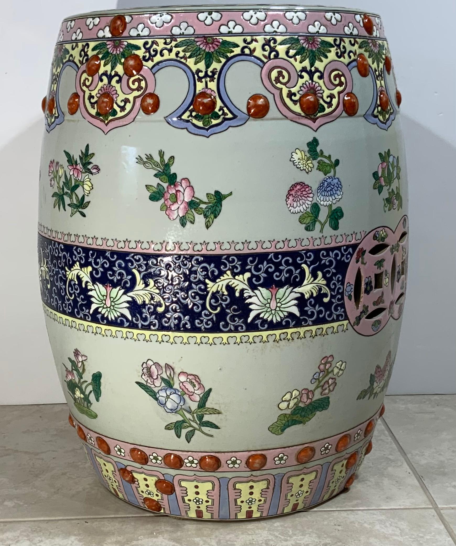 Late 20th Century Vintage Hand Painted Chinese Porcelain Garden Seat