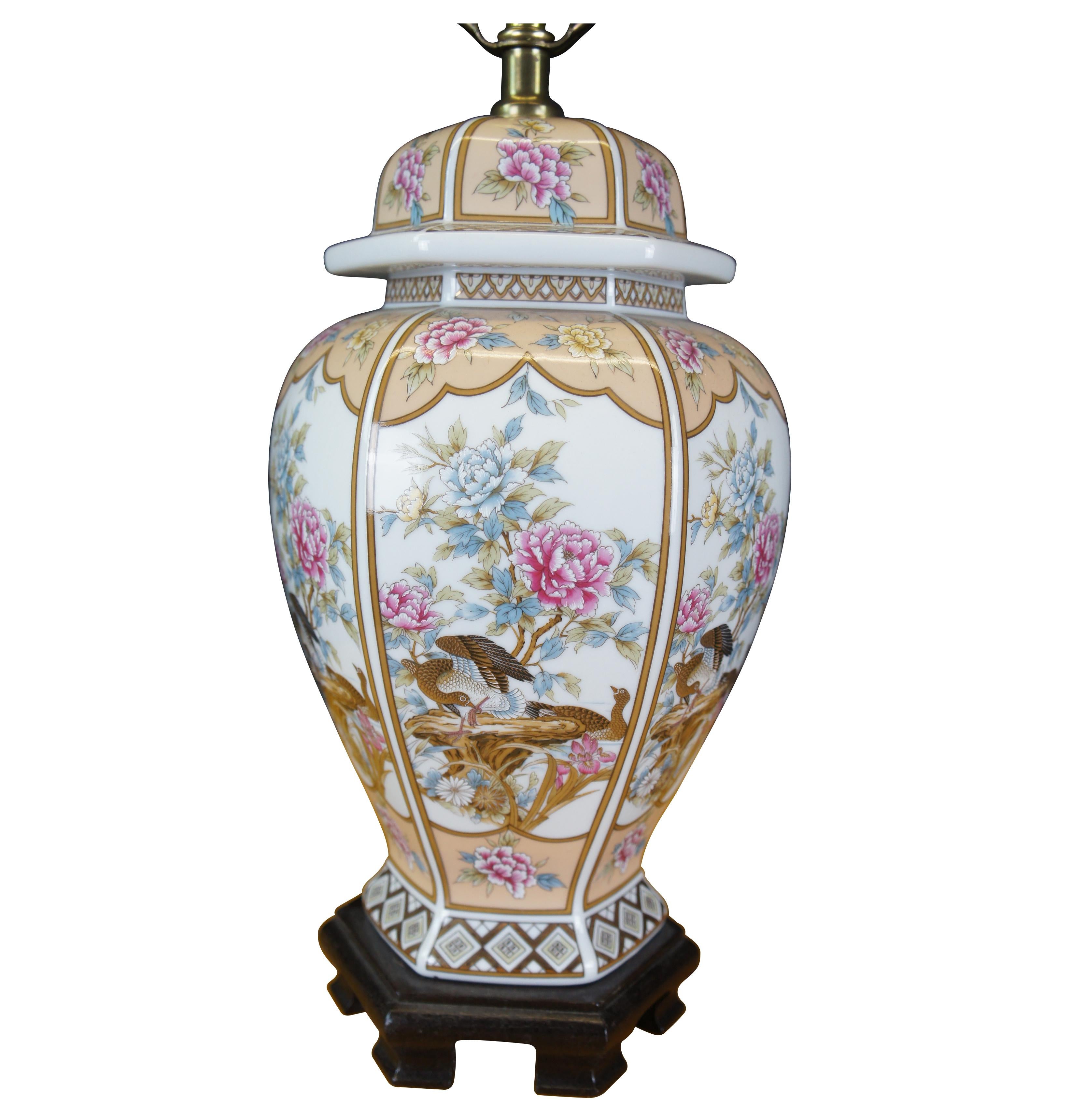 Chinoiserie Vintage Chinese Porcelain Ginger Jar Style Chrysanthemum Floral Duck Vase Lamp