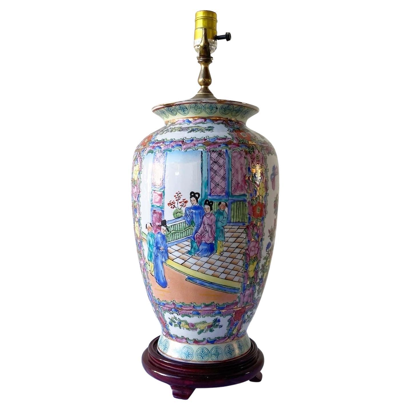 Antique Hand Painted Chinese Porcelain Lamp For Sale at 1stDibs